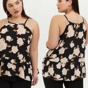 Torrid Black Floral Peplum Drop Waist Top Blouse Career Shirt size 1X